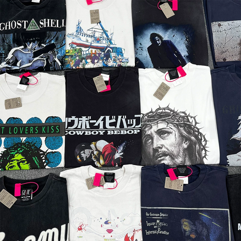 Свободная винтажная футболка Saint High с короткими рукавами, мужская и женская, стиральная стрит-американская футболка