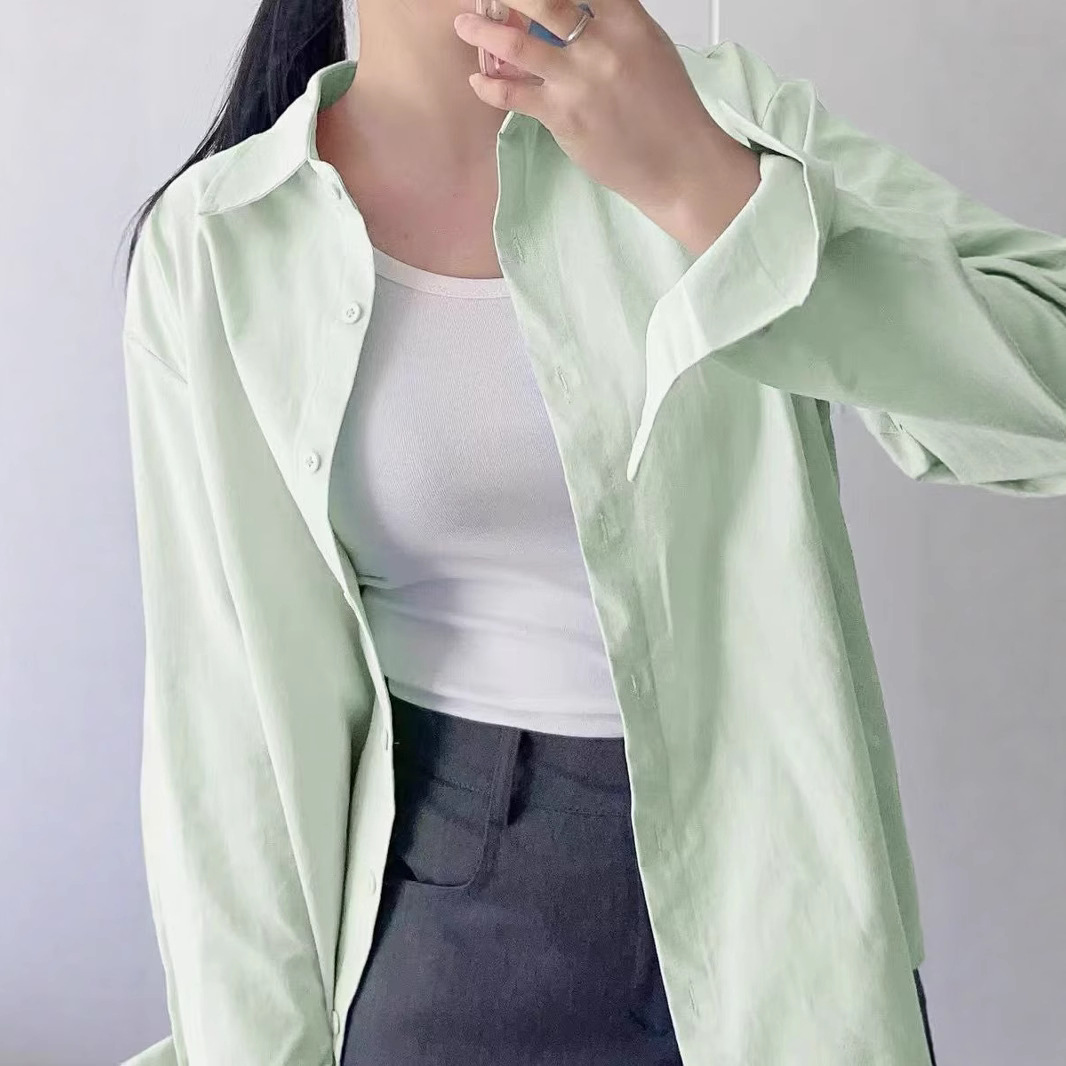 多色可选秋夏季新款休闲长袖衬衫女装纯棉宽松慵懒风防晒衬衣批发