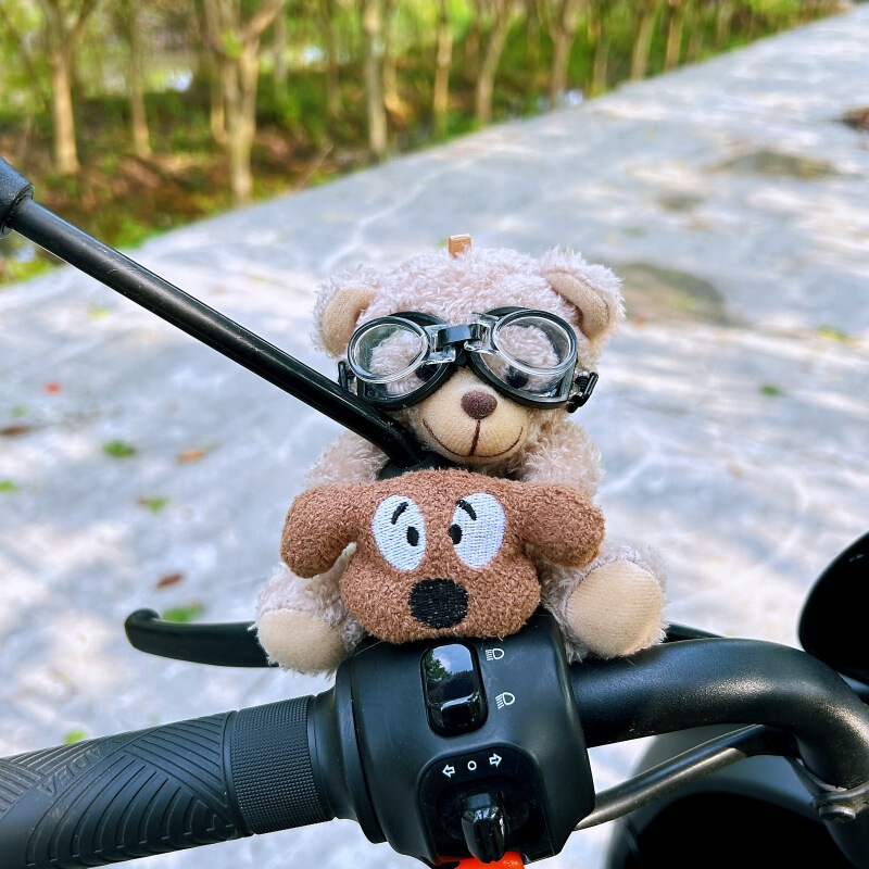 Anti-Theft Electric Vehicle Decoration Motorcycle Decoration Bicycle Plush Doll Battery Car Rearview Mirror Ornament Bear