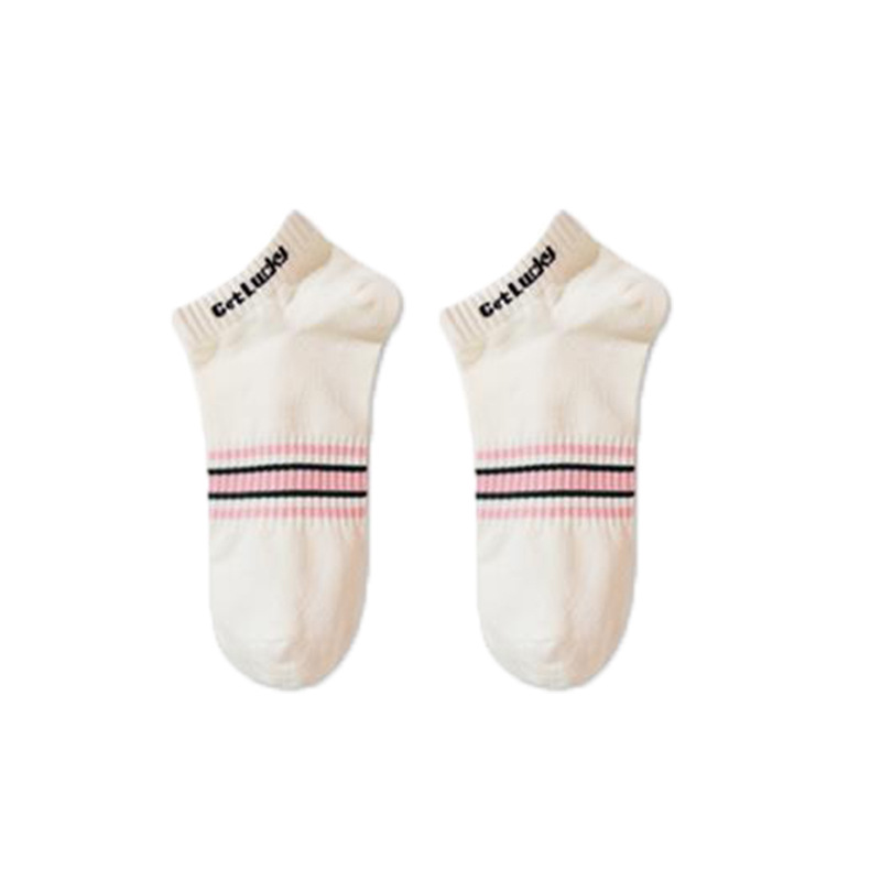 보트 양말 흰색 양말 핑크 줄무늬