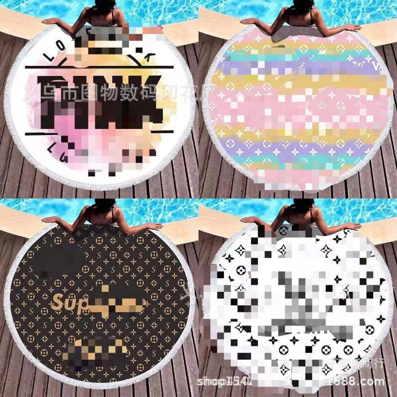 Factory direct fashion brand round printed beach towel microfiber tassel feel soft