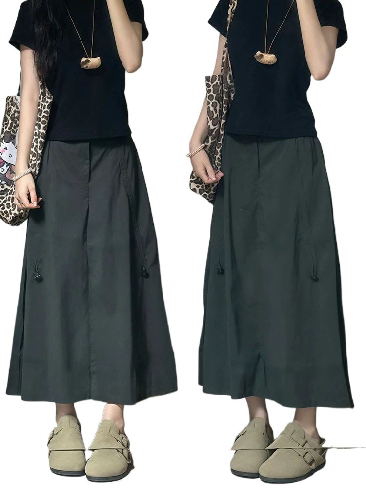 Quick dry skirt, A-line, for pear shaped body, plus size, drawstring