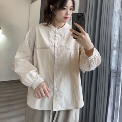 1505圆领泡泡袖长袖衬衫女秋季新款感宽松显瘦气质别致上衣