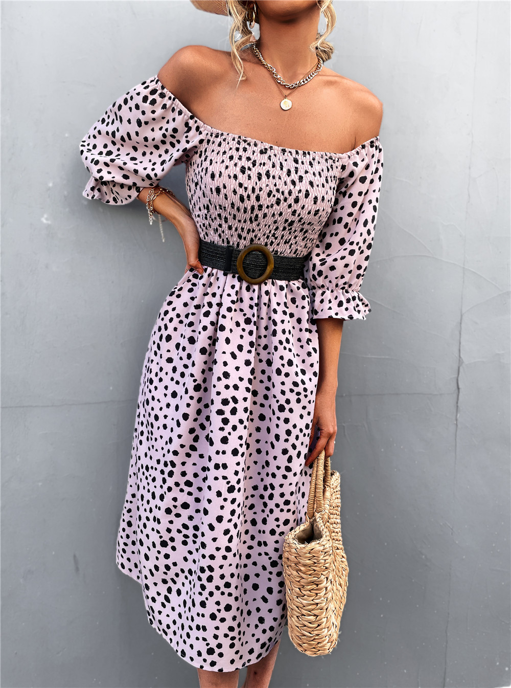 Retro Square Neck Puff Sleeves Dress NSLNZ136802