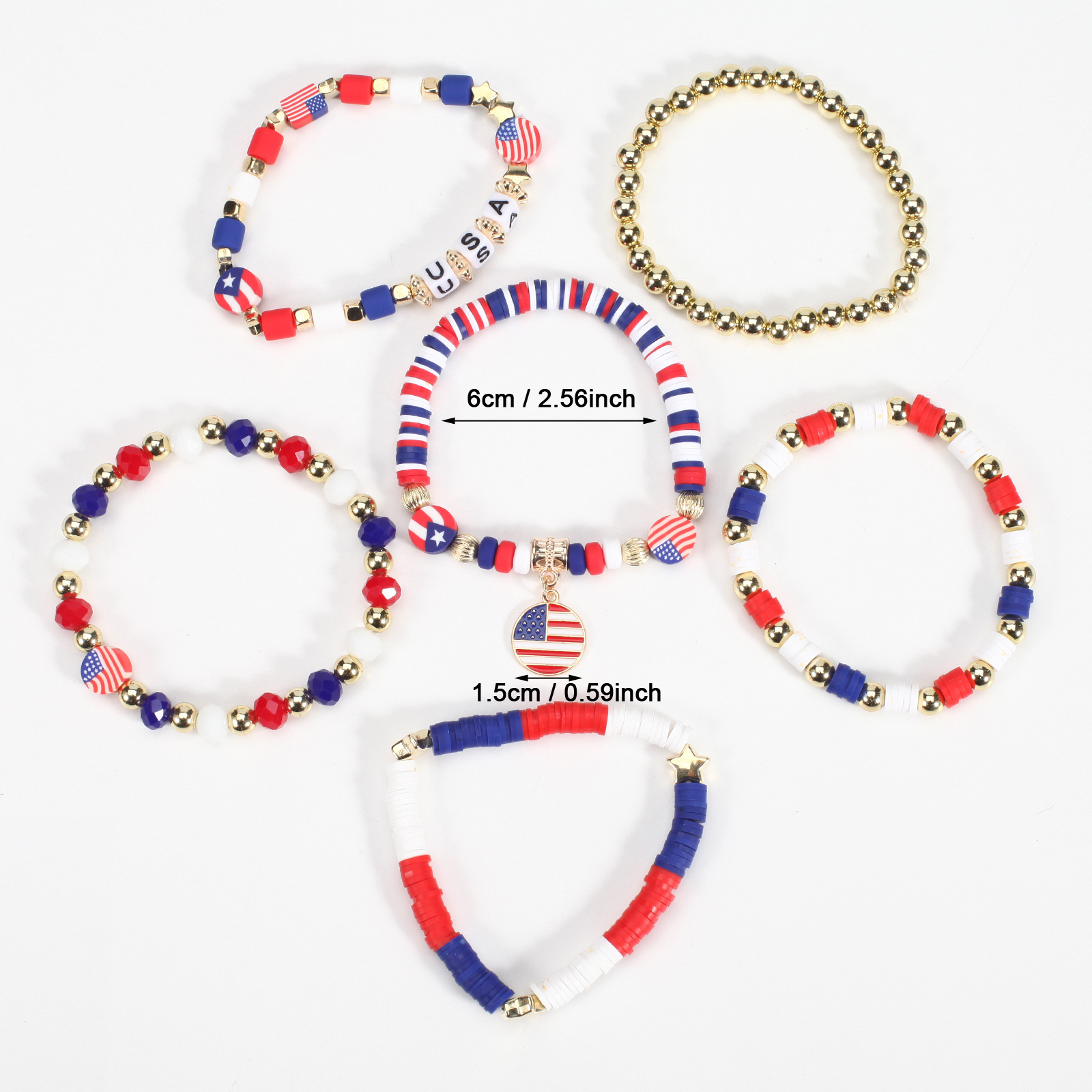 Großhandel Schmuck Basic Amerikanische Flagge Weichen Lehm Perlen Armbänder display picture 3