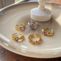 法式復古九紫離火紫荊花戒指中古風輕奢小眾時尚百搭拉絲指環配飾