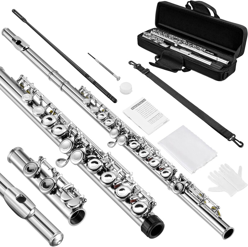 Cross-Border Hot-Selling Nickel-Plated Silver-Plated Flute 16-Hole Closed-Hole C Key E Key White Copper Flute for Beginners and Students Cross-Border Hot-Selling Nickel-Plated Silver-Plated Flute 16-Hole Closed-Hole C Key E Key White Copper Flute for Beginners and Students