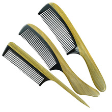 绿檀木牛角梳子细齿按摩头皮梳 尖尾美容美发梳子发型梳刻字