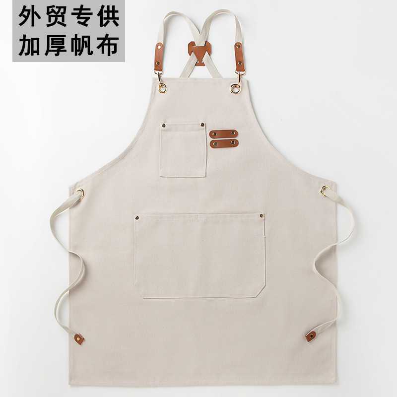 Foreign Trade Thickeneded Canvas Denim Apron Logo Waterproof and Oil-Proof Barber Baking Coffee Gardening Restaurant Work Clothes