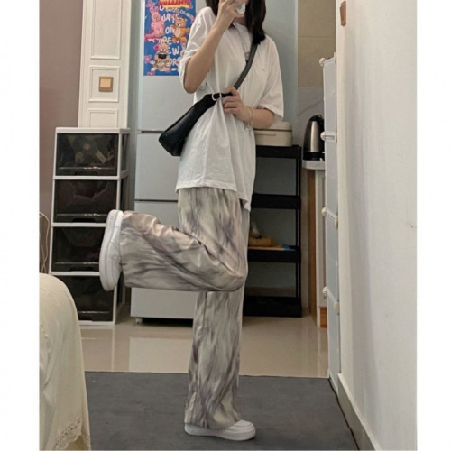 Women's Summer Thin Design High-Waisted Loose Ice Silk Gradient Straight Leg Pants