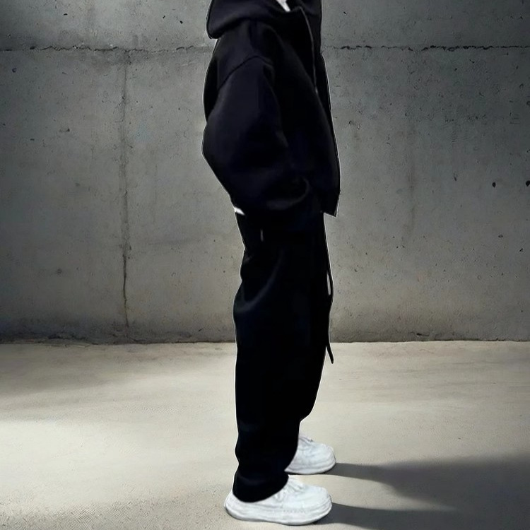 Suéter con capucha de la calle principal para hombre, versión de otoño e invierno, chaqueta corta con cremallera de color sólido de base suelta, estilo de hombre americano pesado