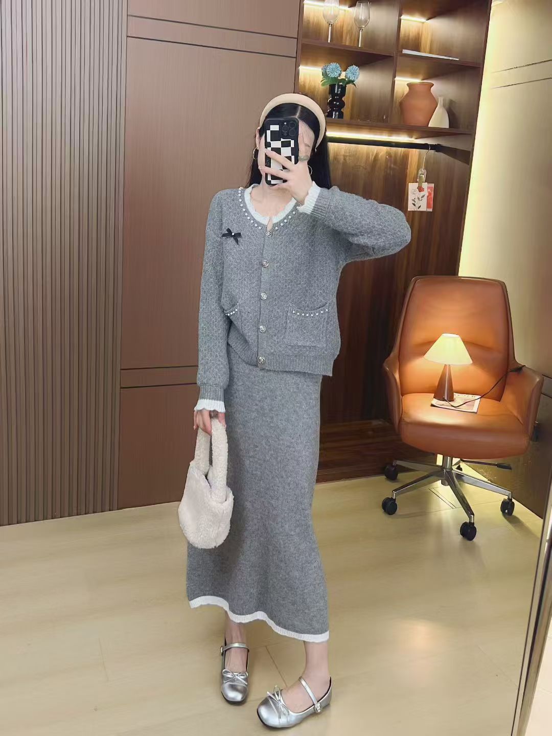 欧洲秋冬装搭配一整套新款高级时髦针织半身裙大码加厚两件套