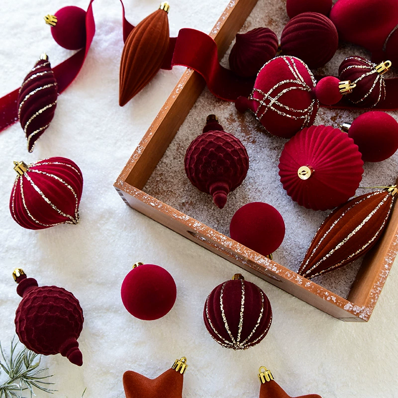 Christmas tree ornaments (NUCHI), flocked velvet & painted baubles, 24‑piece assorted set