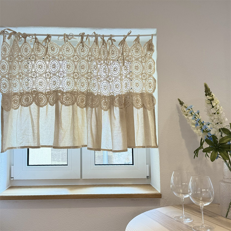 Bl426 Handmade Aesthetic Crochet Valance Burlap Rustic American Country Half Curtain Short Curtain Decorative Curtain Head Free