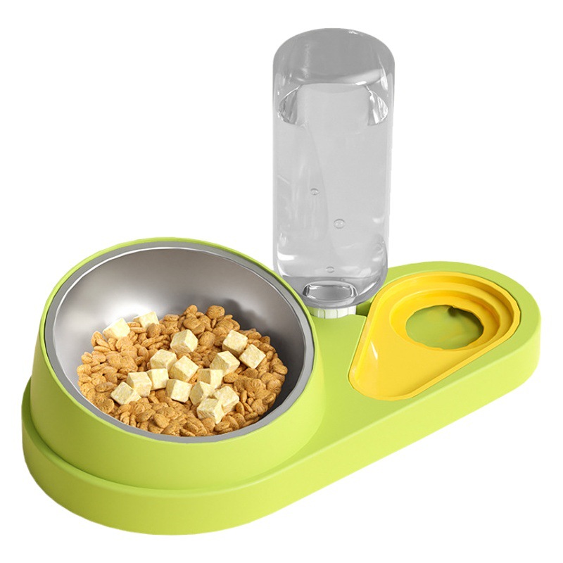 Tazón de fuente del gato doble tazón de agua potable automática tazón de comida para gatos de acero inoxidable Tazón para perros Tazón para mascotas protección del cuello boca oblicua tazón de agua potable alimentación integrada