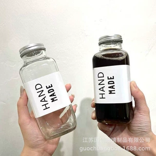 定制500件起批大口饮料瓶空玻璃瓶批发350ml牛乳瓶ins果汁密封瓶