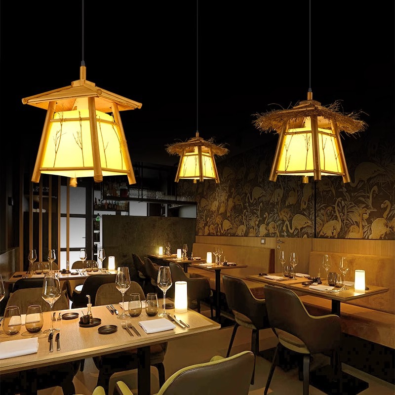 Casa araña lámpara de bambú retro creativo restaurante pasillo balcón Pabellón B & B Tea Room Inn Tienda lámparas de Bambú