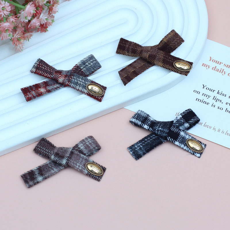 Woolen Plaid Metal Gold Buckle Handmade Bow Children's Hair Accessories Materials and Accessories Handmade DIY Materials Wholesale Woolen Plaid Metal Gold Buckle Handmade Bow Children's Hair Accessories Materials and Accessories Handmade DIY Materials Wholesale