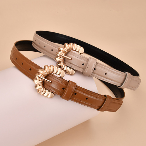 Women's Belt Irregular Letter Buckle Simple Belt Real Cowhide Korean Version Versatile Women's Belt Manufacturer Wholesale