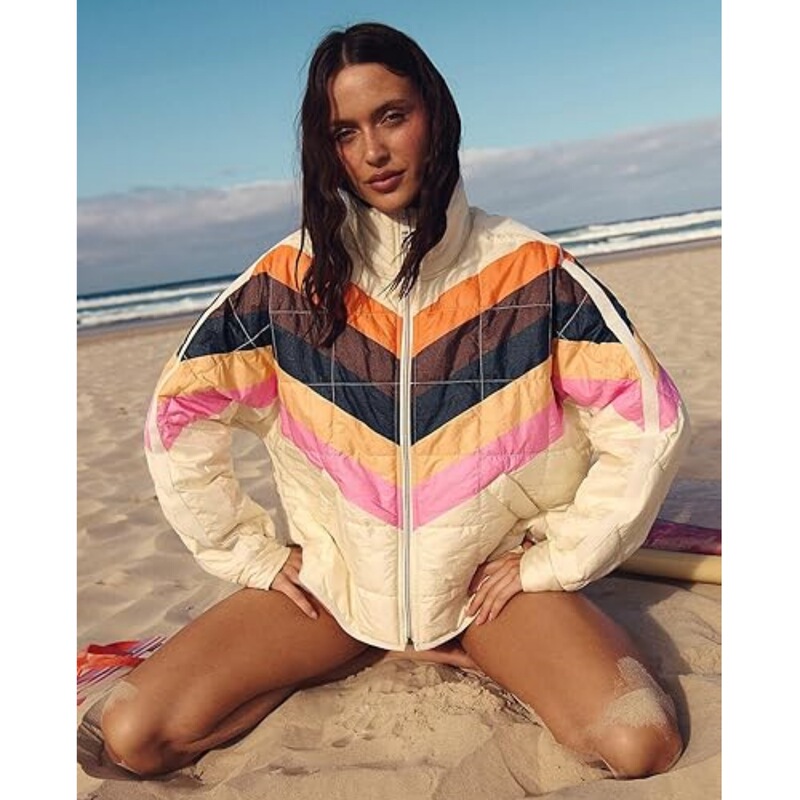 Cross-border Foreign Trade 2024 Women's Quilted Jacket Positioning Printed Jacket Long-sleeved Zipper Outer Pullover with Pocket Cotton-padded Clothes