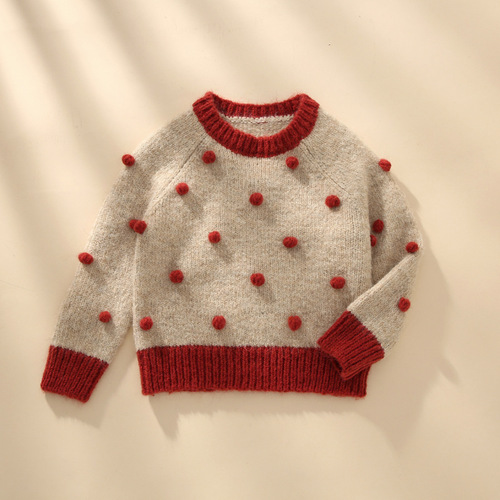 Children's Wool Blended Sweater Three-dimensional Handmade Ball Christmas Sweater Children's New Year Children's Clothing Wholesale First-hand Source