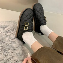 加绒保暖女鞋子2025冬季新款平底软底面包鞋豆豆鞋乐福鞋雪地棉鞋