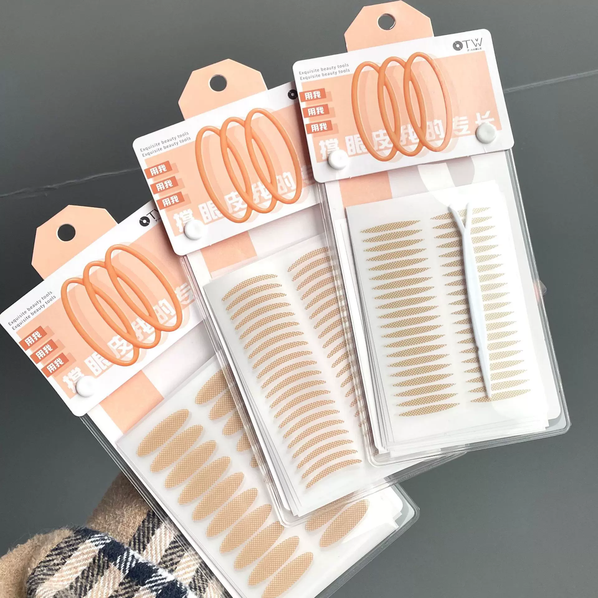 otw新款月牙型无痕蕾丝自然隐形橄榄分段肿眼泡内双网纹双眼皮贴