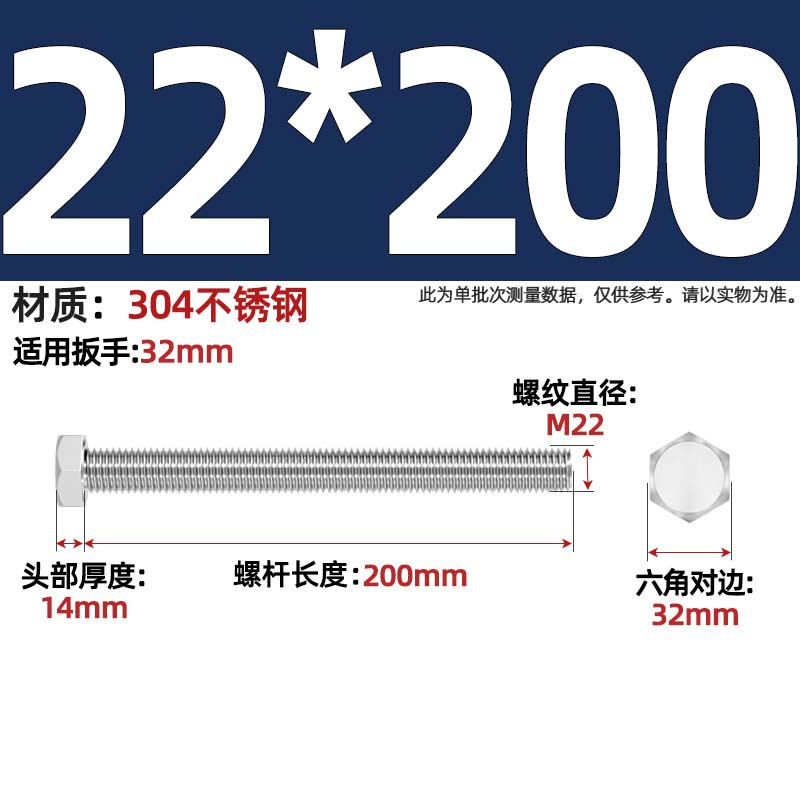 Болт шестигранный Tianzhuo Hardware M22x200 полная резьба
