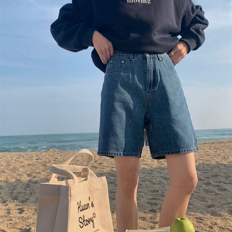 Women's Denim Shorts Summer 2026 New Korean Style High-Waisted Loose Slimming Straight Shorts for Petite Figures Women's Denim Shorts Summer 2026 New Korean Style High-Waisted Loose Slimming Straight Shorts for Petite Figures