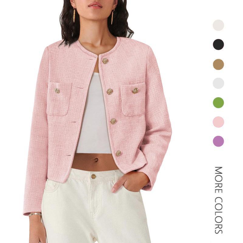 2025 New Cross-Border Dropshipping Women's Tweed Jacket Long-Sleeved Business Button-Down down Jacket
