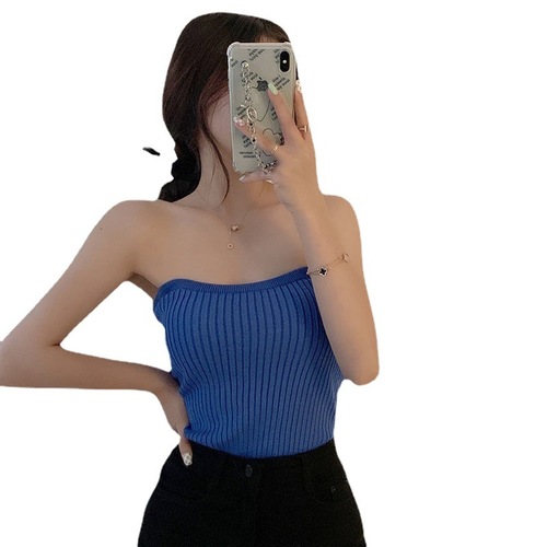  cross-border summer Korean style new hot girl design tube top knitted vest sexy solid color top for women
