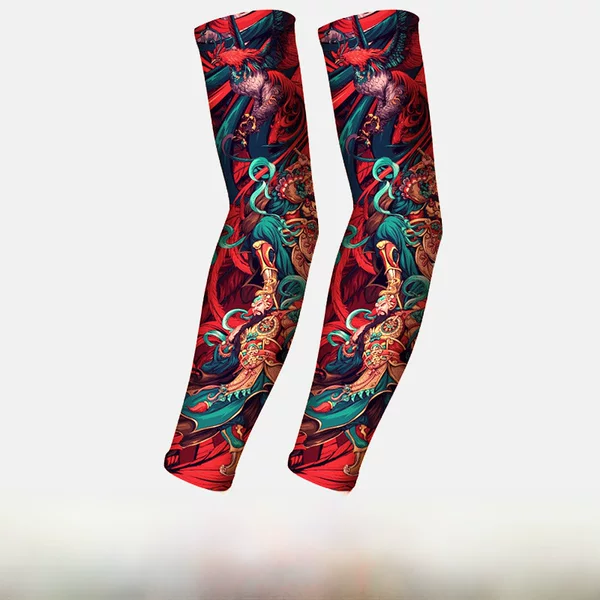 Meetsunny Summer Sun Protection Ice Sleeves Men's National Trend Flower Arm Seamless Ice Silk Tattoo Sleeves Outdoor Cycling Arm Guards