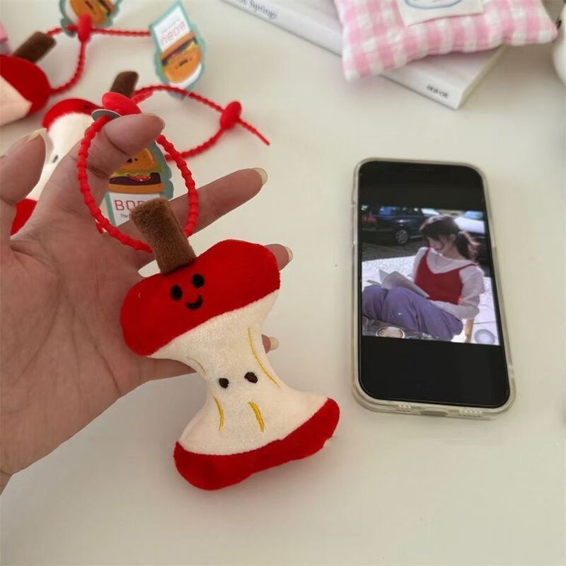 Cute and Quirky Plush Doll Keychain with a Bite of Apple, Student and Couple Gift, Children's Forest-Themed Fabric Art