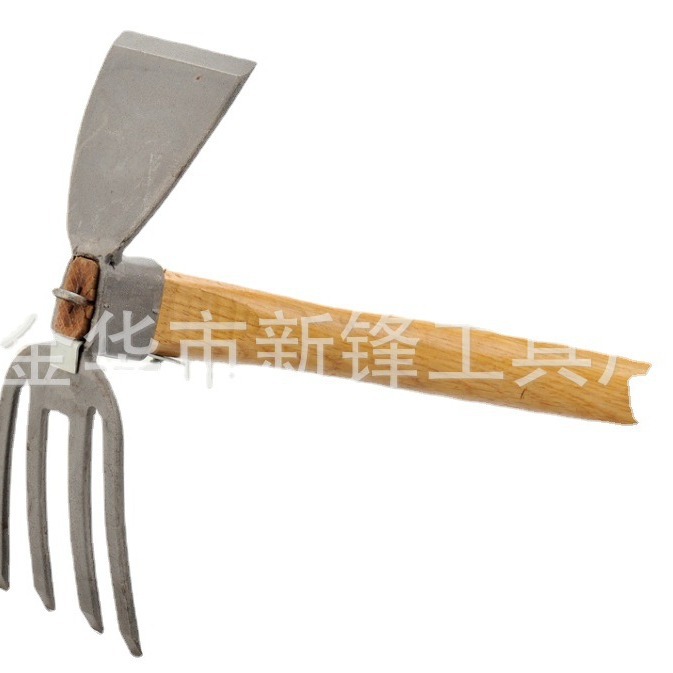 厂家供应高品质 碳钢材质两用锄耙 木质手柄 碳钢头部可定牌