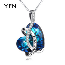 s925纯银项链 奥地利蓝色心形水晶微镶吊坠女 欧美跨境新品配饰