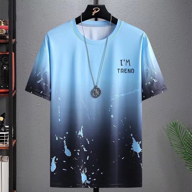 2024 Summer Men's New Short-sleeved Suit Shirt Korean Fashionable Casual Gradient Tt-shirt Top Trendy Large Size