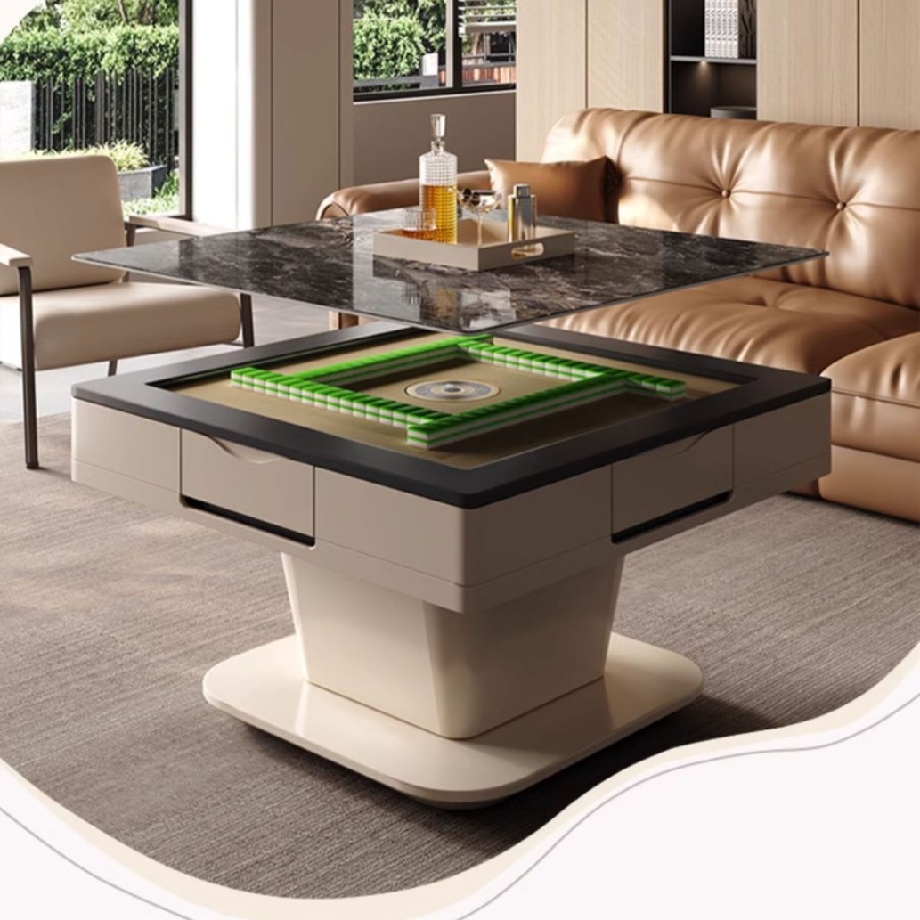 Mesa de centro de elevación multifuncional, placa de roca, mesa de mahjong automática eléctrica, sala de estar integrada, mesa de comedor para el hogar, máquina de mahjong de tres propósitos