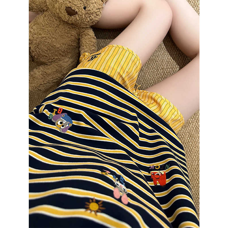 New Arrival Striped Cartoon Crazy Animal Embroidered Pajamas Women's Summer Short-sleeved Shorts Home Clothes Two-piece Outfit