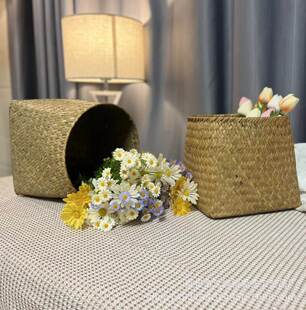 Nordic cattail woven basket living room creative storage basket fruit and vegetable basket home seaweed storage basket
