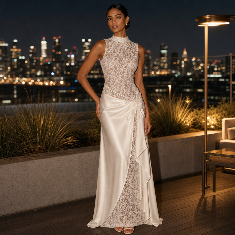 In Stock | Yunnan Travel Dress Floral Long Dress Lace Dress European and American Women's Evening Dress Sleeveless Vacation Dress In Stock | Yunnan Travel Dress Floral Long Dress Lace Dress European and American Women's Evening Dress Sleeveless Vacation Dress