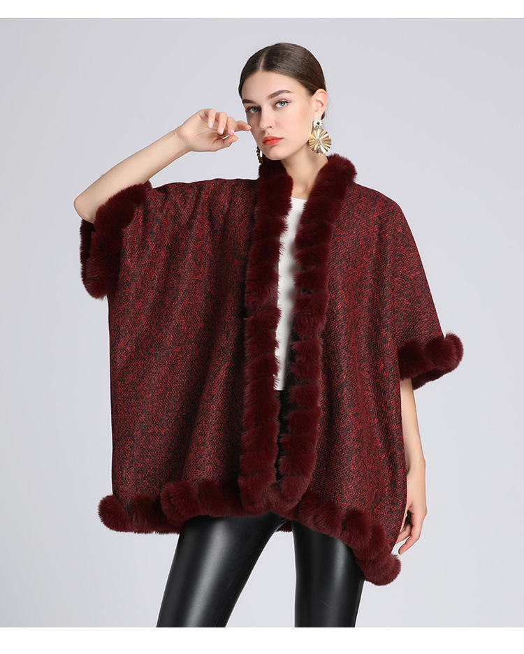 Extra Fleece extra dicker Pelzkragen Umhang locker große Größe Strickjacke Mantel Frau_voghion.com