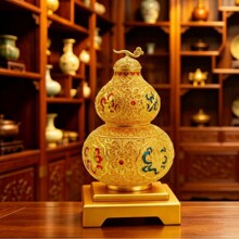 八仙如意葫芦花丝镀金摆件礼品工艺品带底座工艺品摆件葫芦