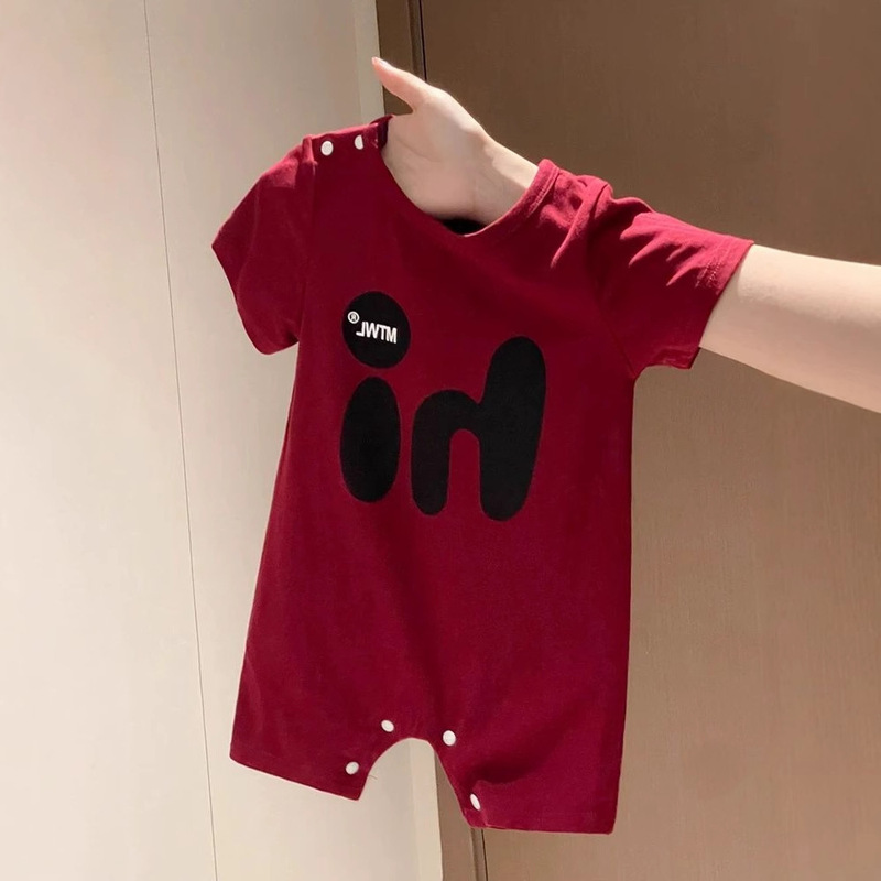 Summer Baby Clothes for Boys and Girls, Personalized Trendy Brand Kidsren's Style Korean Style Letter Red Jumpsuit, Romper Summer Baby Clothes for Boys and Girls, Personalized Trendy Brand Kidsren's Style Korean Style Letter Red Jumpsuit, Romper