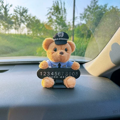 Police Bear Doll, Traffic Police Car ornaments - brown-police-bear-free-black-parking-sign-with-traceless-stickers