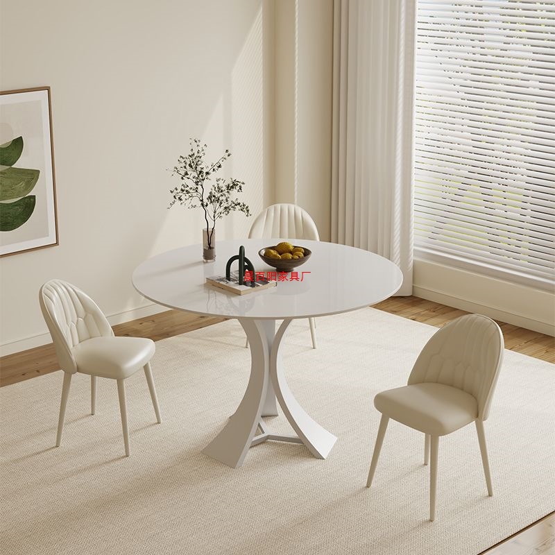 Cream-Style Round Push-Pull Light Luxury Slate Restaurant Round Table Home Office Negotiation Internet Celebrity Coffee Table Combination Coffee Table