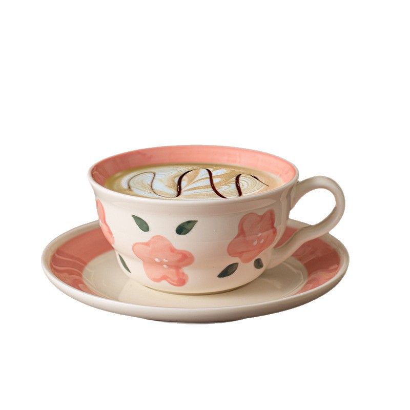Tazas de café de cerámica pintadas a mano, tazas de cerámica medieval, flores coloridas transfronterizas, tazas de té de la tarde de alto valor de color