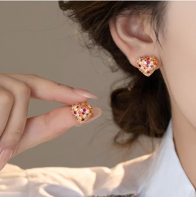 Elegant fuchsia small sophisticated earrings with zircon