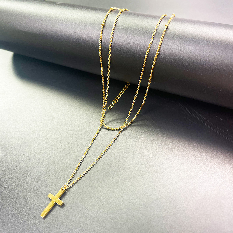 16g Weight 304 Stainless Steel Pendant Material Double Layer Necklaces, Pendant Necklace Classification 304 Stainless Steel Chain Material cable chain Chain Type 1 Piece Quantity Holiday, Daily Occasion 304 Stainless Steel Material Cross Pattern Women's Gender Casual, Simple Style Style 304 Stainless Steel Casual Simple Style Cross Double Layer Necklaces Pendant Necklace 6