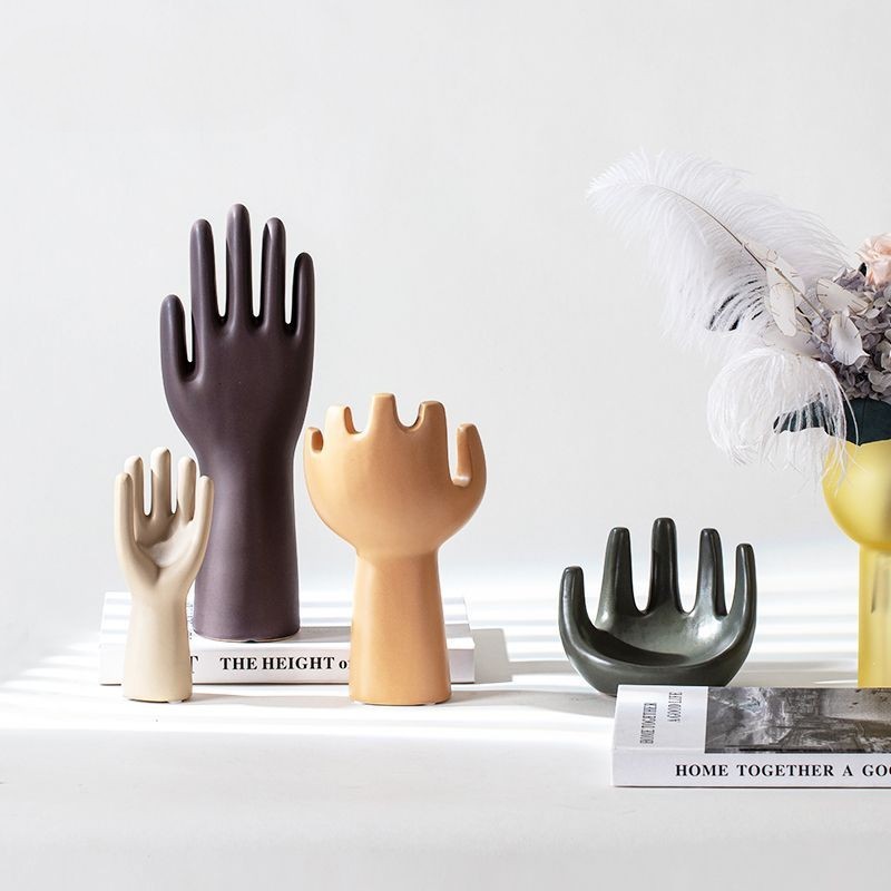 Moderno simple estilo ins cerámica Palma decoración joyería rack anillo de almacenamiento decoración modelo suave Decoración