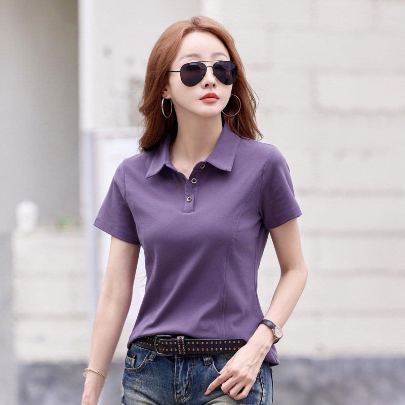 新しいポロカラーボタン付き夏服、ルーズカジュアルスポーツ半袖ラペル半袖Tシャツレディーストップス卸売|undefined